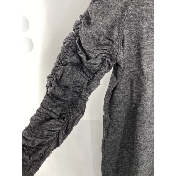 35 M Free People NWT Natasha Tee Raw Neck Ruched Sleeve Slub Jersey Knit Black M - Picture 5 of 10